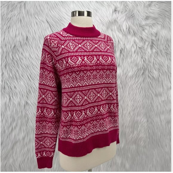 J.Crew Pink Fair Isle Sweater Mockneck Lambswool Blend Holiday Winter Christmas - Picture 4 of 13